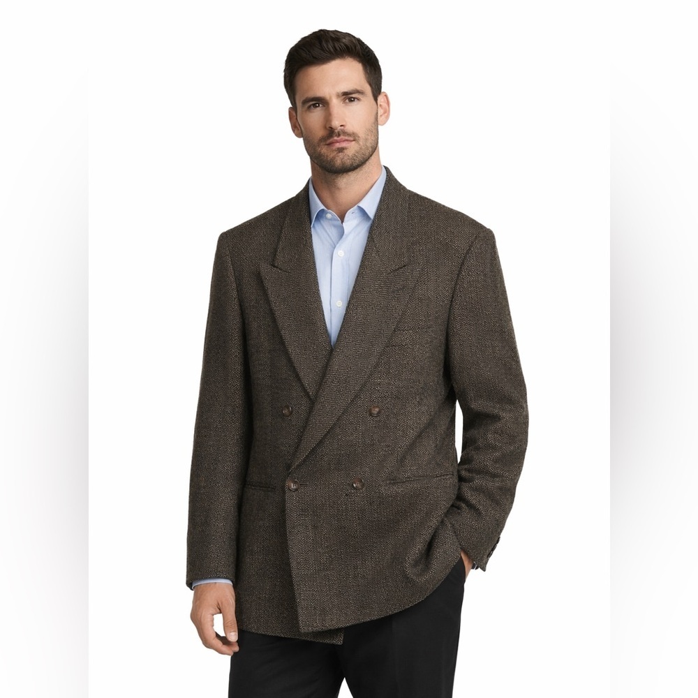 Vintage Yves Saint Laurent Tweed Double Breasted Blazer 42L Wool